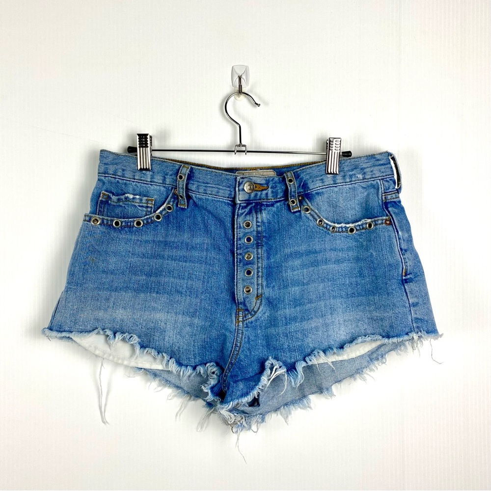 Free People Frayed Cut-Off Jean Shorts with Rivet Detailing - Size 30